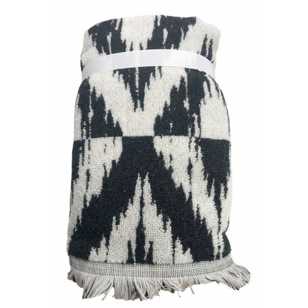Deborah Connolly Hand Towels Bathroom Light Gray Black Fringe Abstract Set of 2